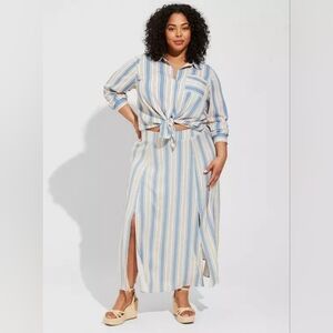 Torrid Lizzie Crinkle Gauze Button Up Stripe Skirt Maxi Set New 2x 3x
